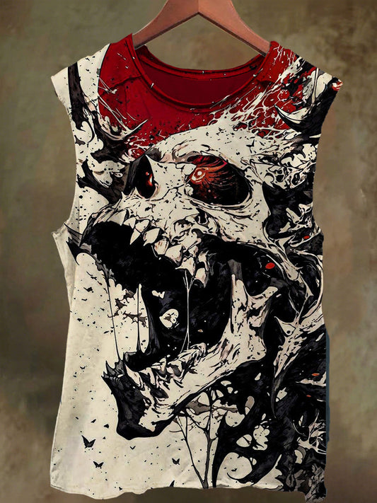 Unisex Skeleton Red Sun Print Casual Cotton Tank Top