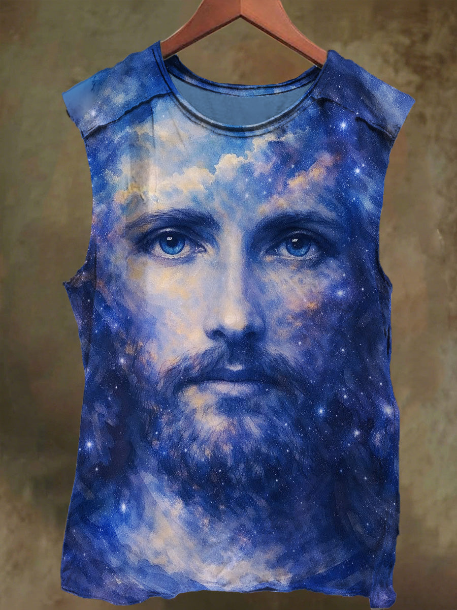 Unisex Dreamy Starry Sky Jesus Print Casual Cotton Tank Top