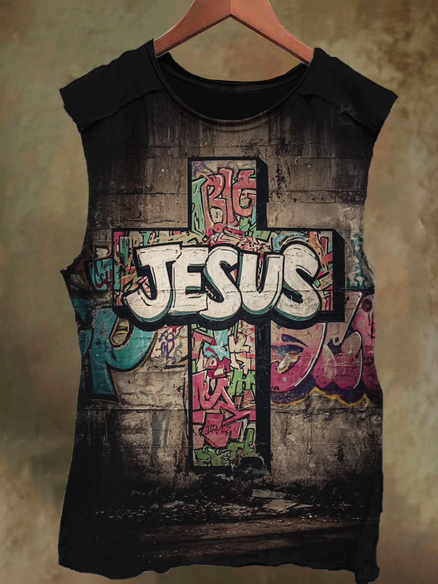 Unisex Rock God Cross Print Casual Cotton Tank Top