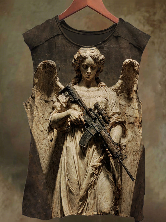 Unisex Clay-Molded Pistol Goddess Print Casual Cotton Tank Top