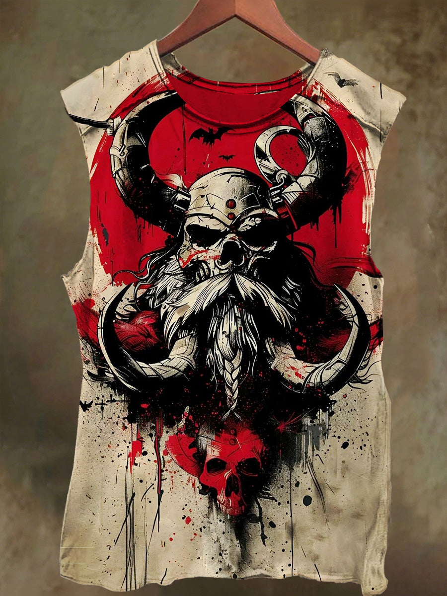 Unisex Horned Warrior Print Casual Cotton Tank Top