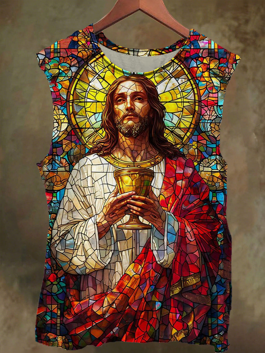 Unisex Fragmented Jesus Print Casual Cotton Tank Top