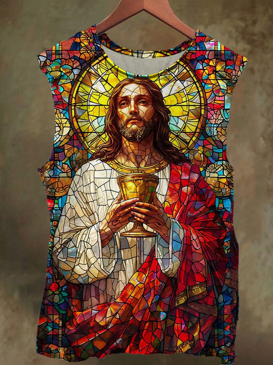 Unisex Fragmented Jesus Print Casual Cotton Tank Top