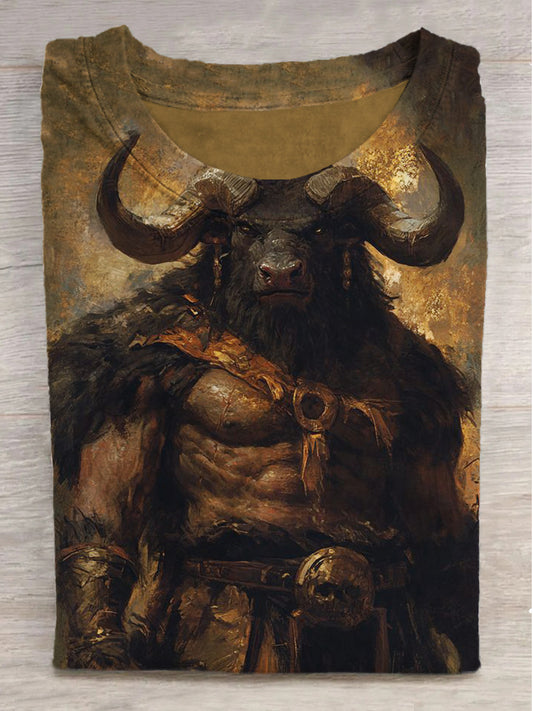 Muscle Bull Warrior Print Crew Neck Short Sleeve T-Shirt