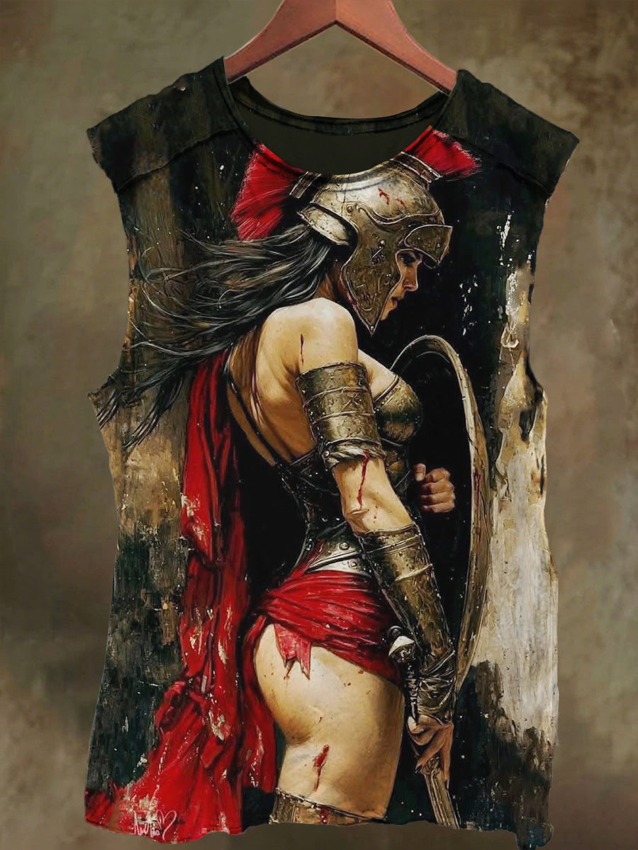 Unisex Women's Warrior Print Casual Cotton Tank Top