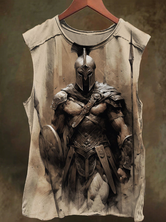 Unisex Ink-Washed Gladiator Print Casual Cotton Tank Top