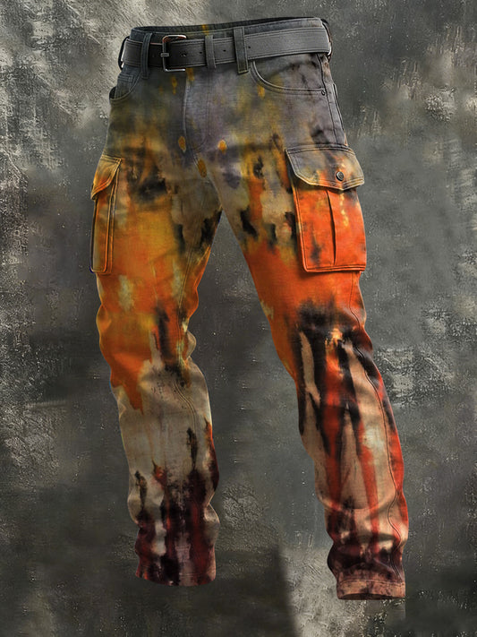 Men's Vintage Bright Color Blended Gradient Print Casual Pants