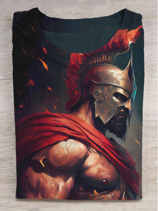 Muscle Knight Print Crew Neck Short Sleeve T-Shirt