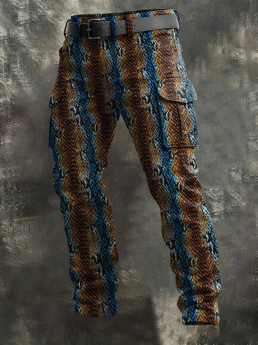 Men's Snake-Skin Wave-Patterned Printed Casual Trousers
