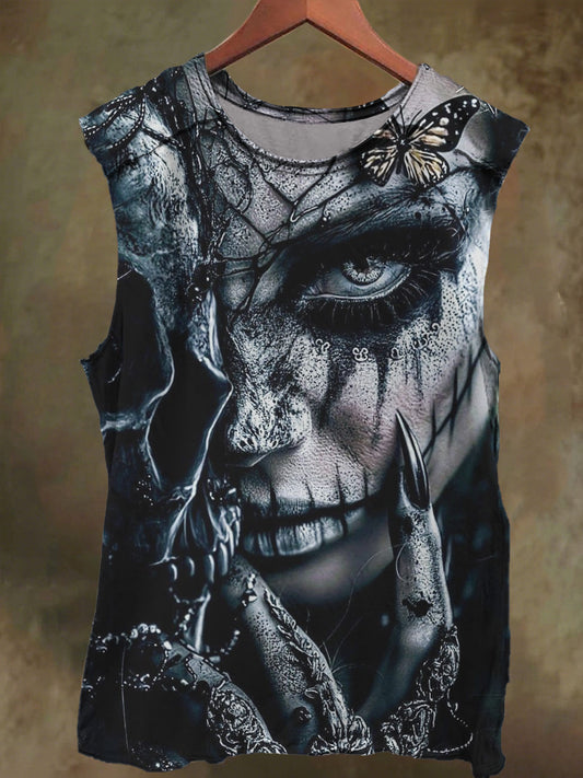 Unisex Gothic Dark Rose Floral Print Casual Cotton Tank Top