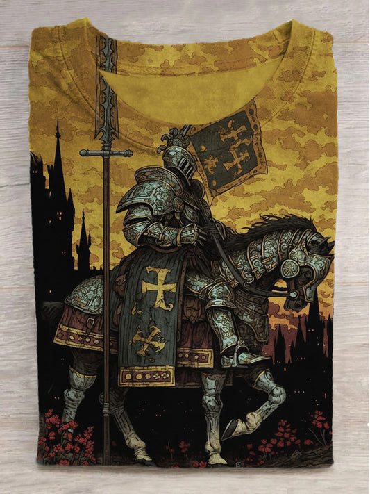 Horseback Rider Print Crew Neck Short Sleeve T-Shirt