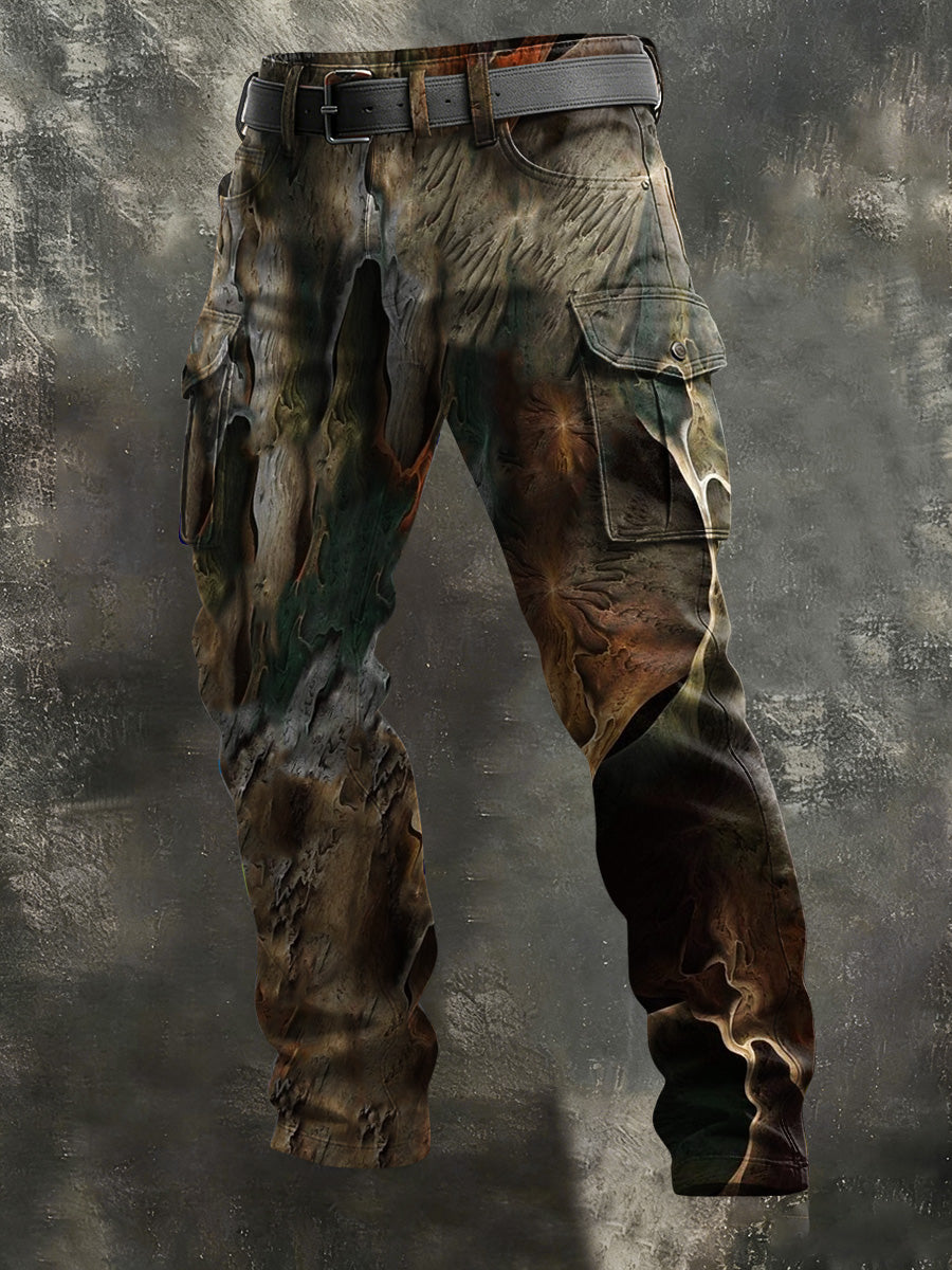 Men's Vintage Abstract Texture Print Casual Trousers