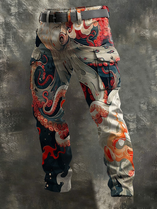 Men's Octopus Tentacle Ocean Print Casual Pants