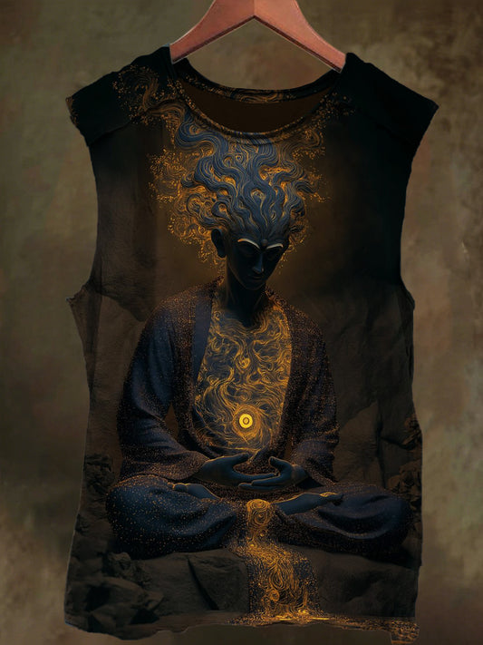 Neutral-Style Dark Rune Graffiti Print Casual Cotton Tank Top