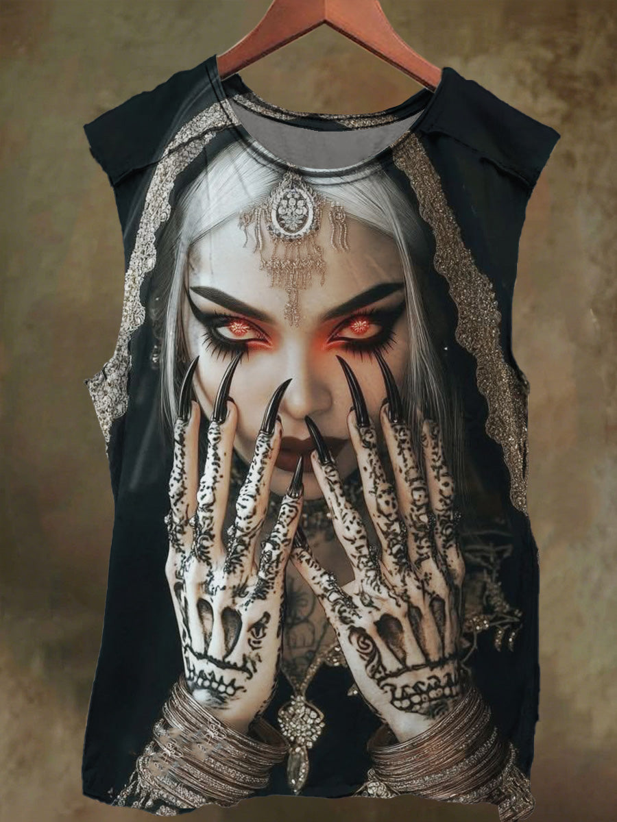 Unisex Gothic White Nun Print Casual Cotton Tank Top