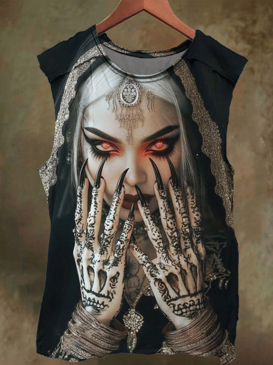 Unisex Gothic White Nun Print Casual Cotton Tank Top