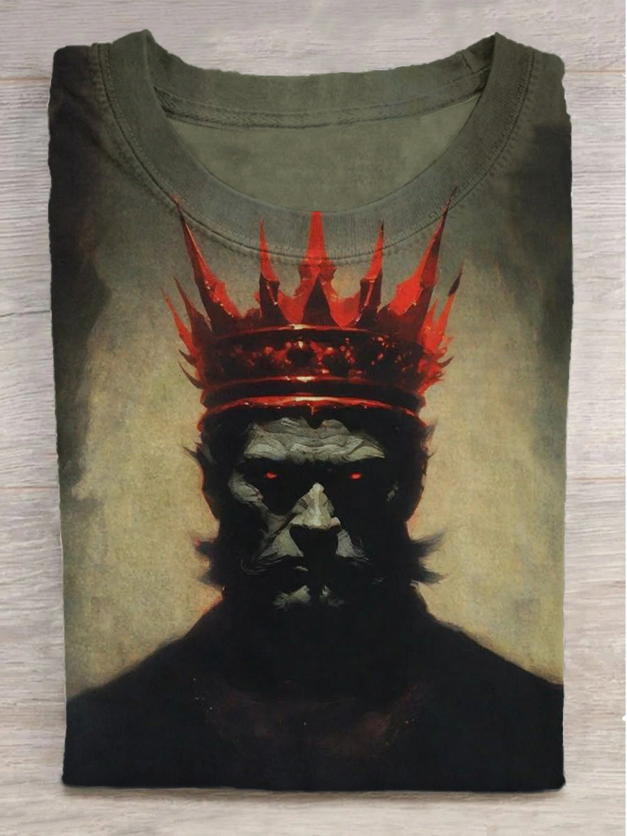 Dark Night Crown Raven Print Crew Neck Short Sleeve T-Shirt