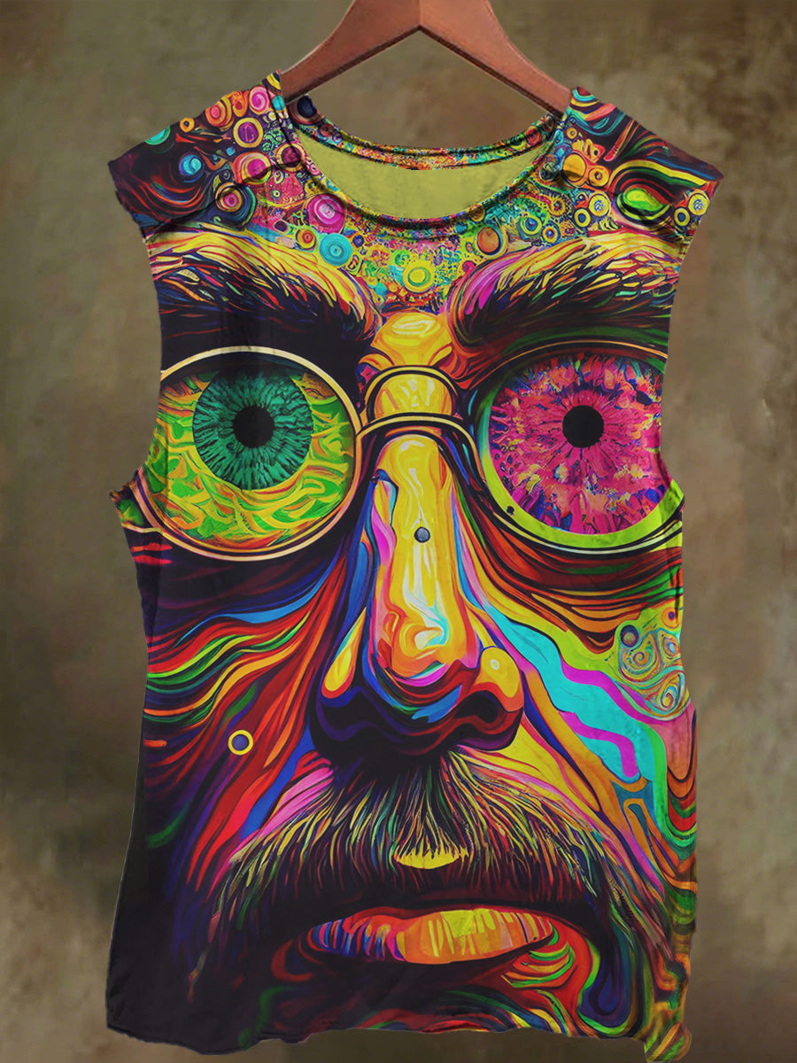 Unisex Grandpa-Style Graffiti Print Casual Cotton Tank Top