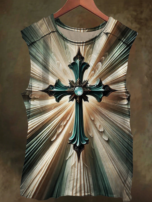 Unisex Cross Faith Print Casual Cotton Tank Top