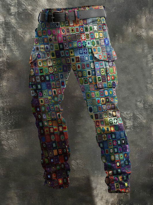 Men's Vintage Ethnic Plaid Print Casual Trousers