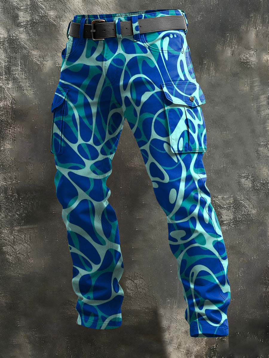 Men's Vintage Wavy Texture Print Casual Trousers