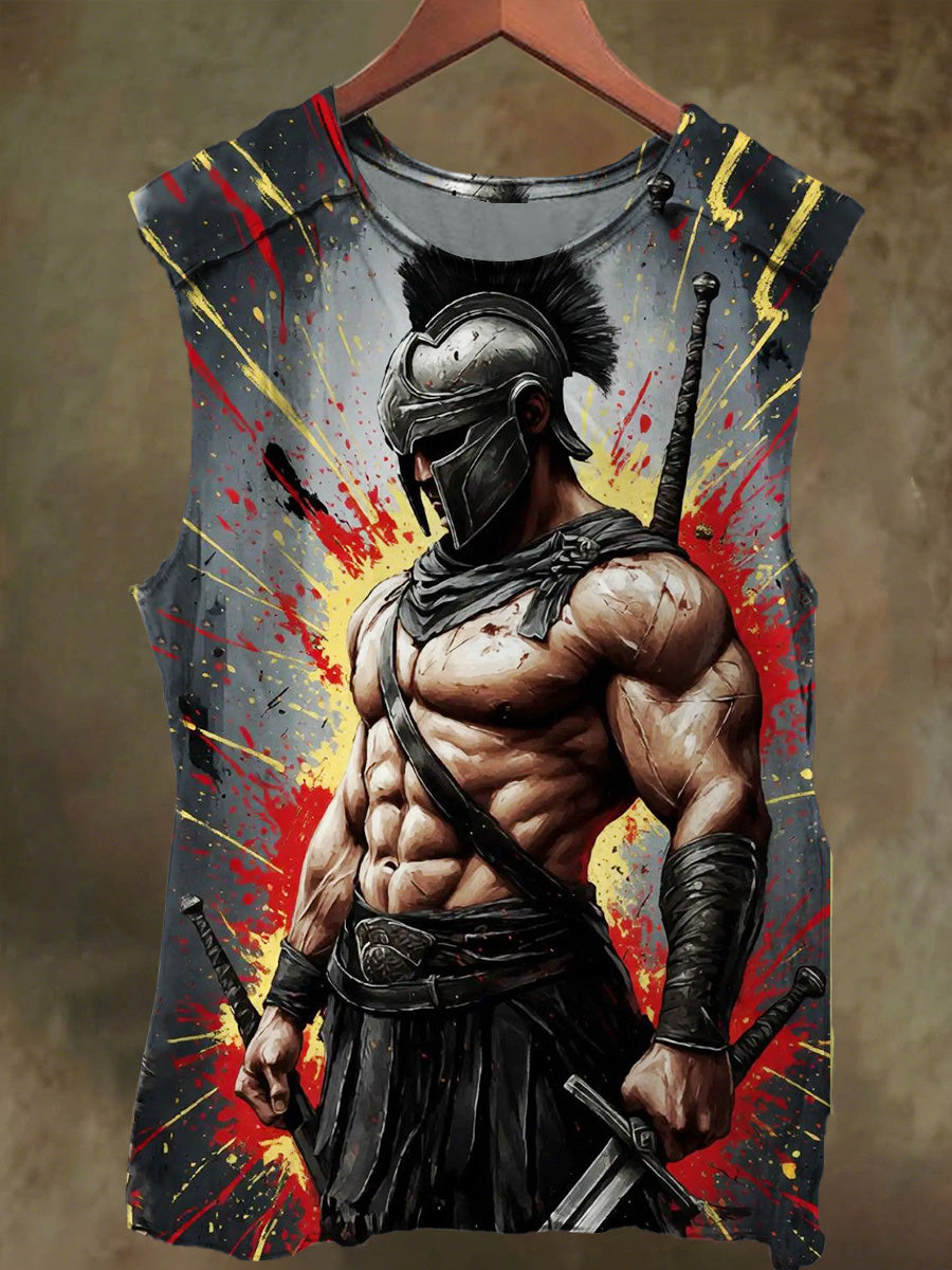 Unisex Color Splash Gladiator Print Casual Cotton Tank Top