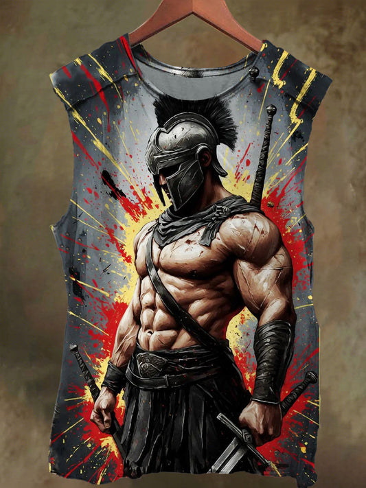 Unisex Color Splash Gladiator Print Casual Cotton Tank Top