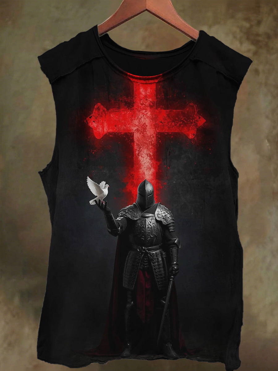 Unisex Cross Dove Knight Print Casual Cotton Tank Top