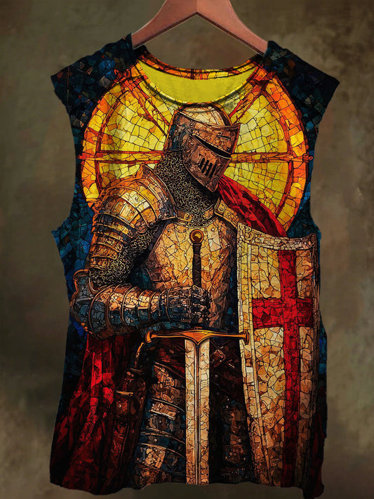 Neutral-Style Knight Print Casual Cotton Tank Top