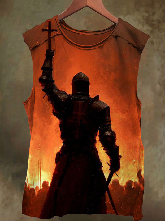 Unisex Flaming Crusader Print Casual Cotton Tank Top