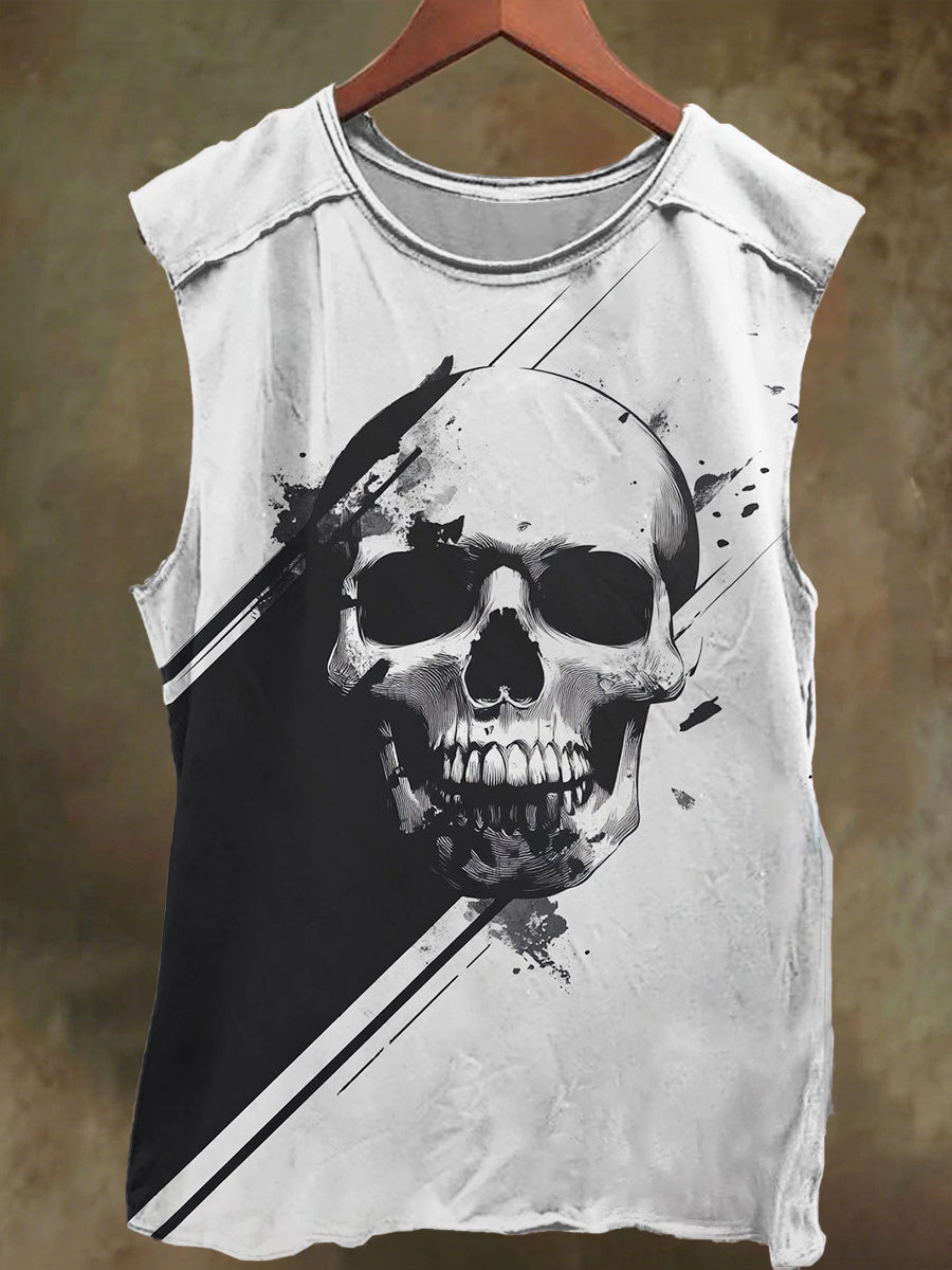 Unisex Skeleton Graffiti Print Casual Cotton Tank Top