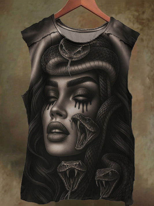 Unisex Medusa Print Casual Cotton Tank Top