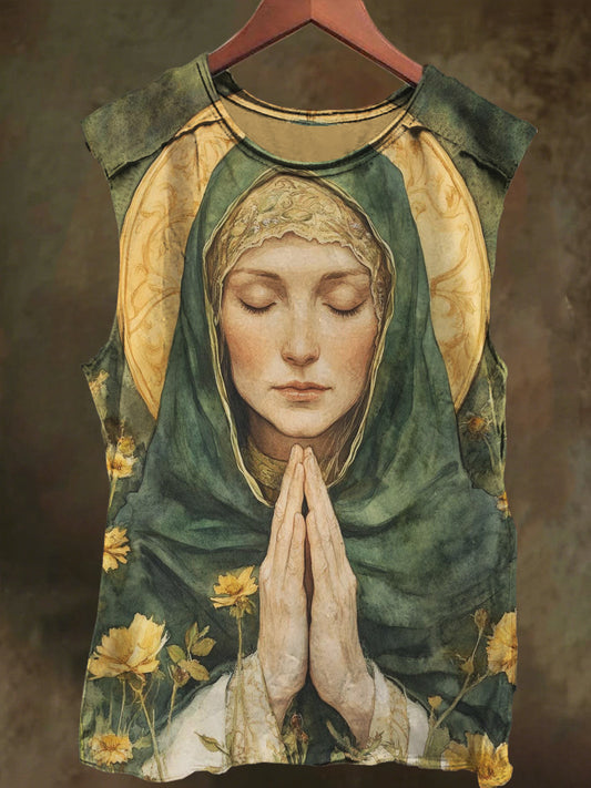 Unisex Goddess Prayer Print Casual Cotton Tank Top