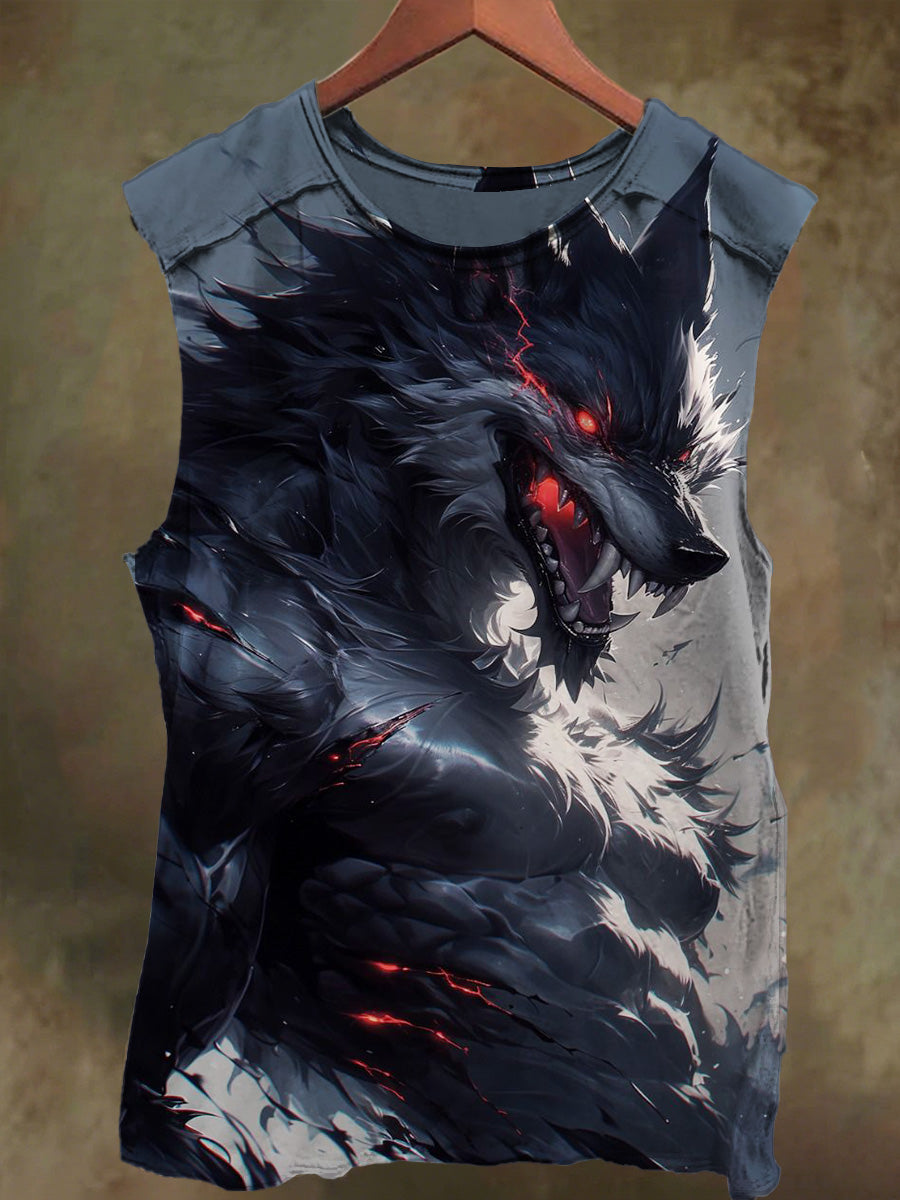 Unisex White Wolf Warrior Print Casual Cotton Tank Top