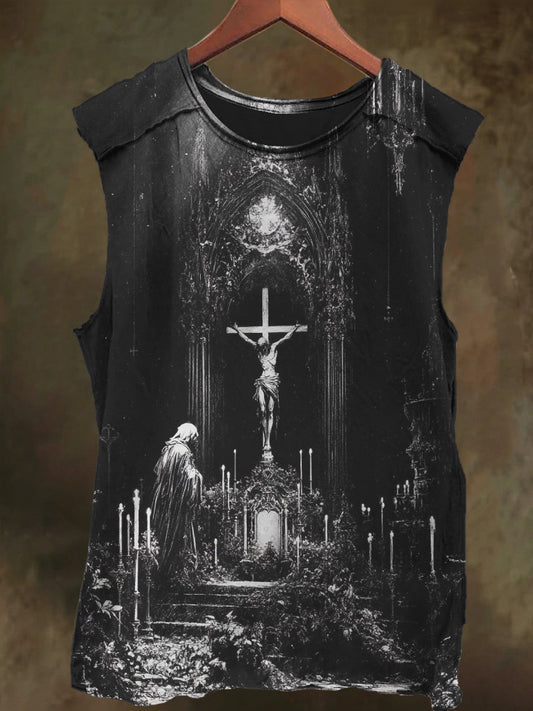 Unisex Cross Candlelight Chapel Print Casual Cotton Tank Top
