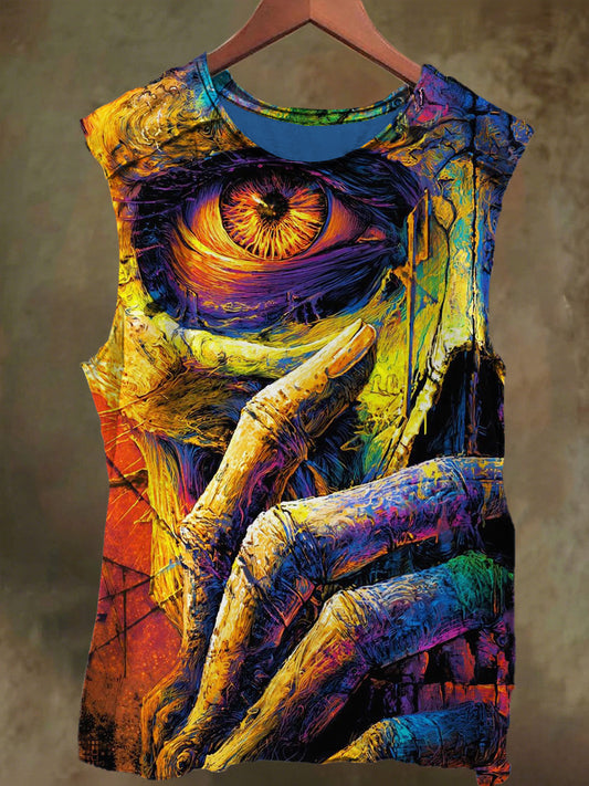 Unisex Skeleton Demon Eye Print Casual Cotton Tank Top