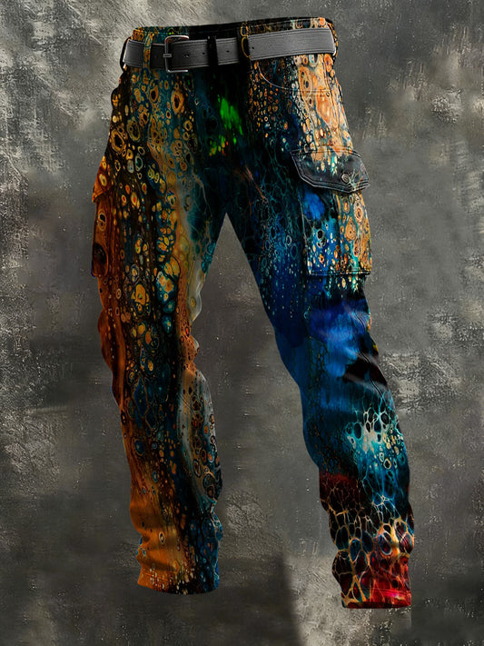 Men's Vintage Abstract Color Graffiti Print Casual Pants