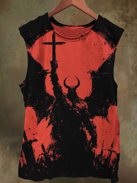 Unisex Blood-Red Cross Devil Print Casual Cotton Tank Top
