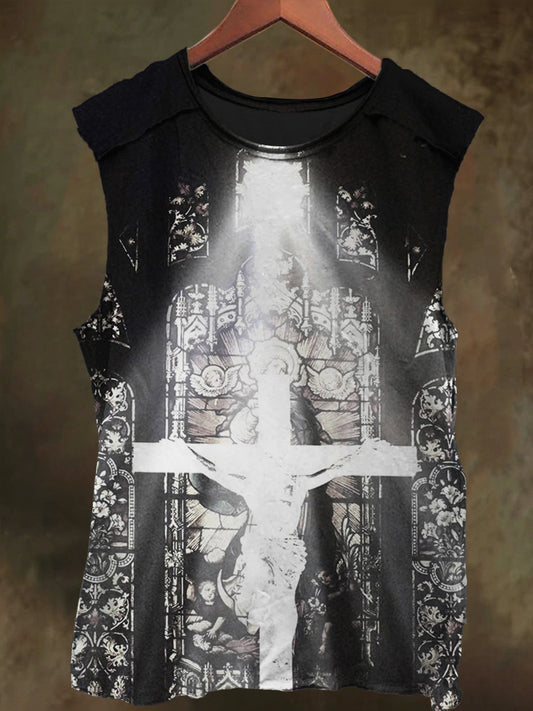Unisex Church Cross Shadow Print Casual Cotton Tank Top