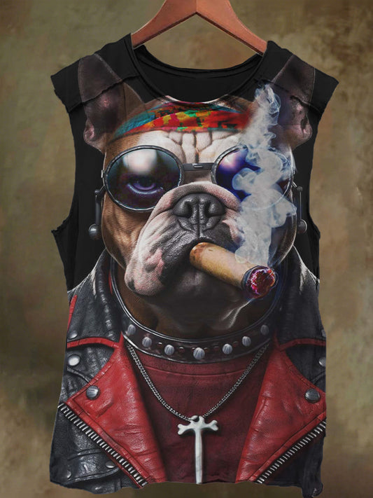 Unisex Muscle Tattoo Dog Print Casual Cotton Tank Top