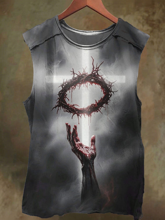 Unisex Cross Thorn Hand Print Casual Cotton Tank Top