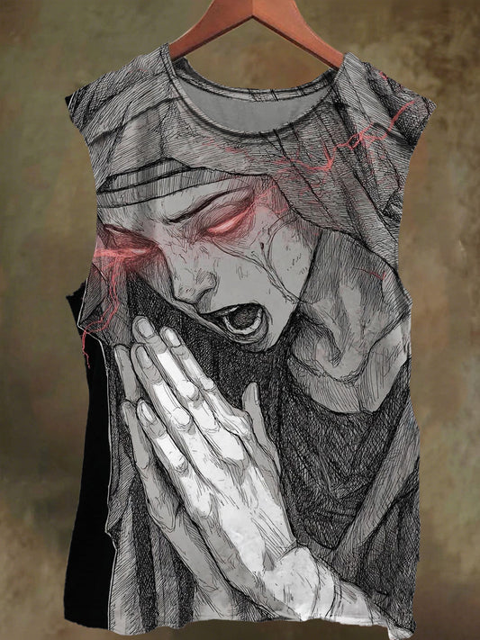 Unisex Prayer Scream Nun Print Casual Cotton Tank Top
