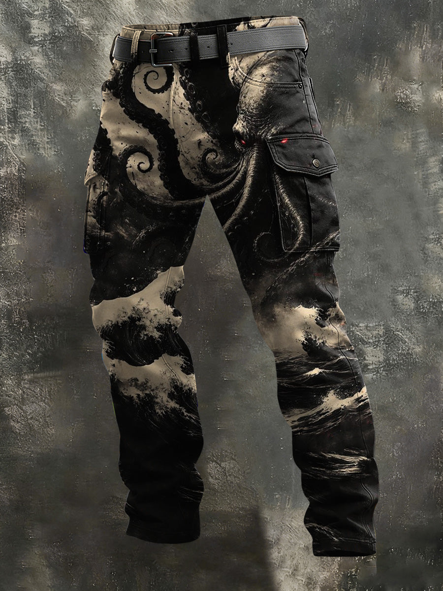 Men's Vintage Dark Wave Squid Print Casual Trousers