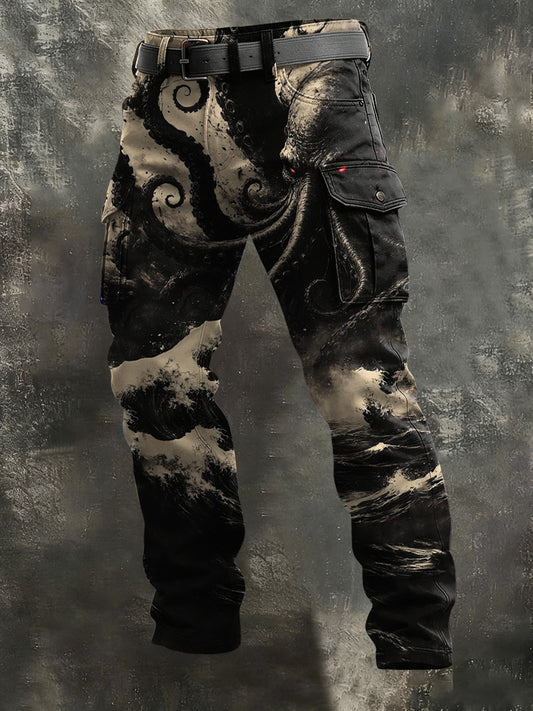 Men's Vintage Dark Wave Squid Print Casual Trousers