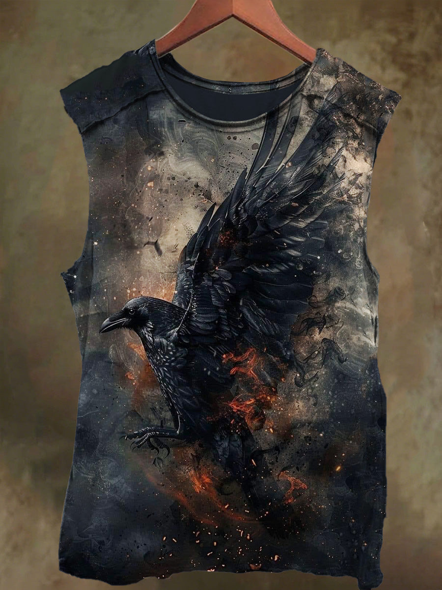 Unisex Raven Graffiti Print Casual Cotton Tank Top