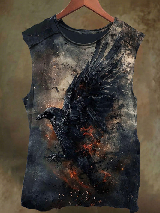 Unisex Raven Graffiti Print Casual Cotton Tank Top