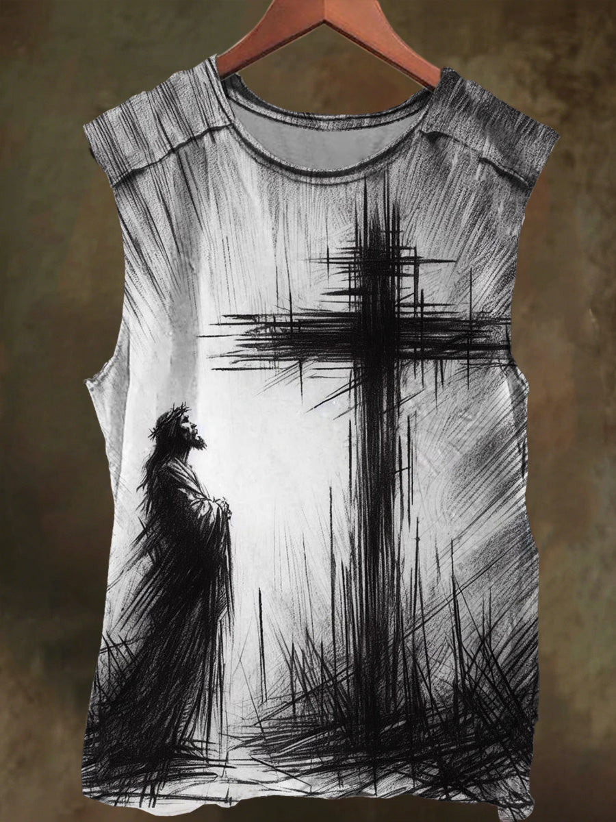 Unisex Cross-Printed Jesus Casual Cotton Tank Top