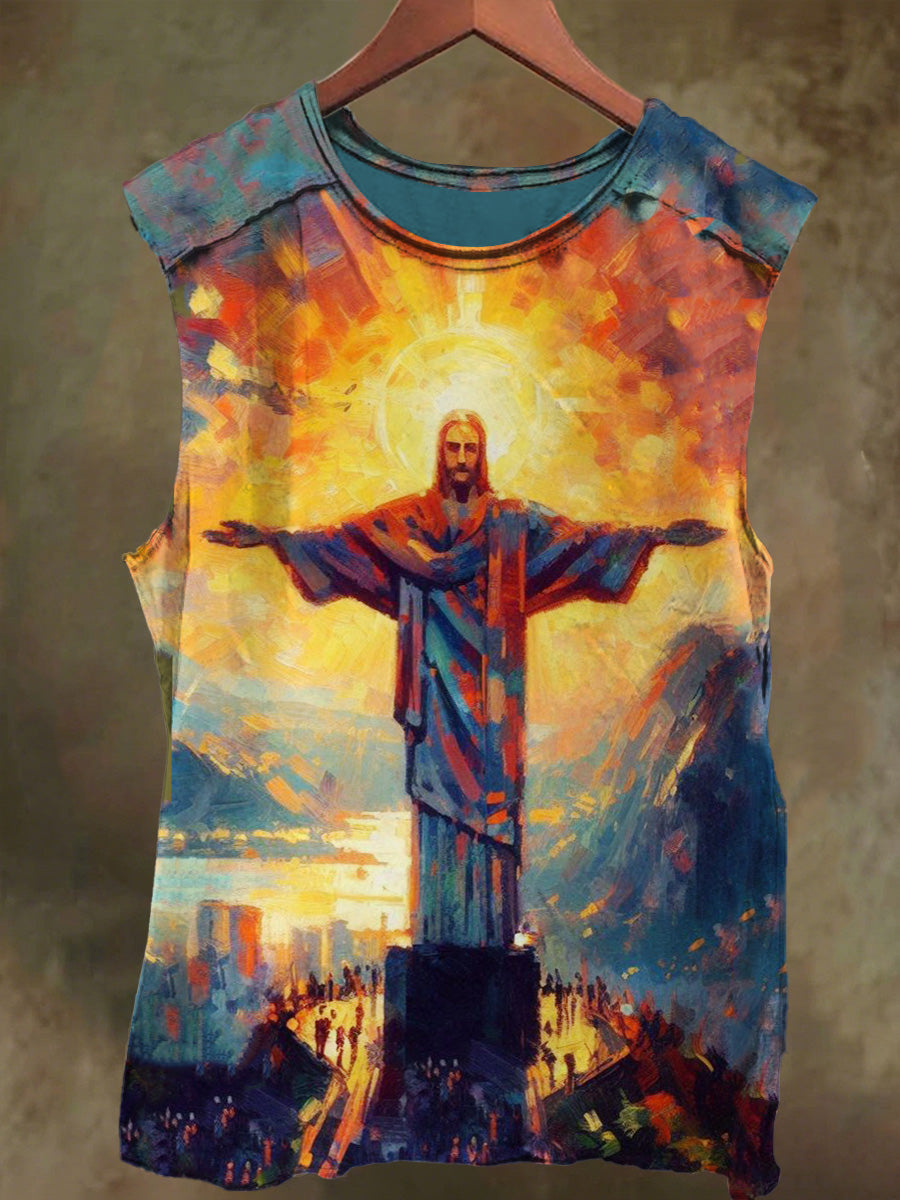 Unisex Sunset Jesus Print Casual Cotton Tank Top