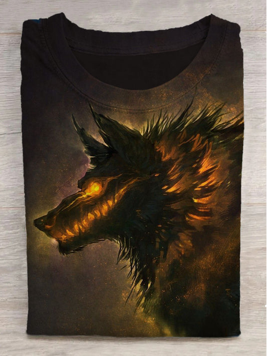 Bizarre Wolf Print Crew Neck Short Sleeve T-Shirt