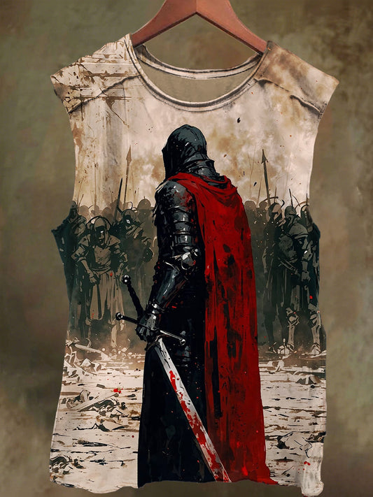 Unisex Ink Wash Cross Legion Print Casual Cotton Tank Top